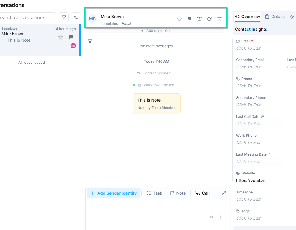 Center Panel — Active Conversation